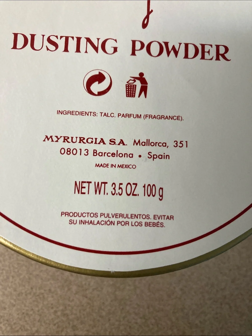 Myrurgia mana perfumes dusting powder 3.5 oz